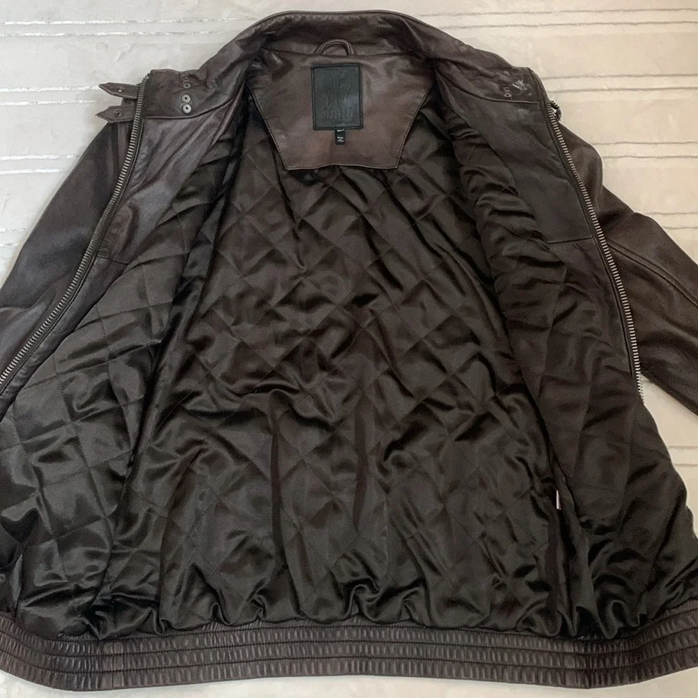Faith Connexion Designer Men’s Brown Leather Studded Biker Bomber Jacket